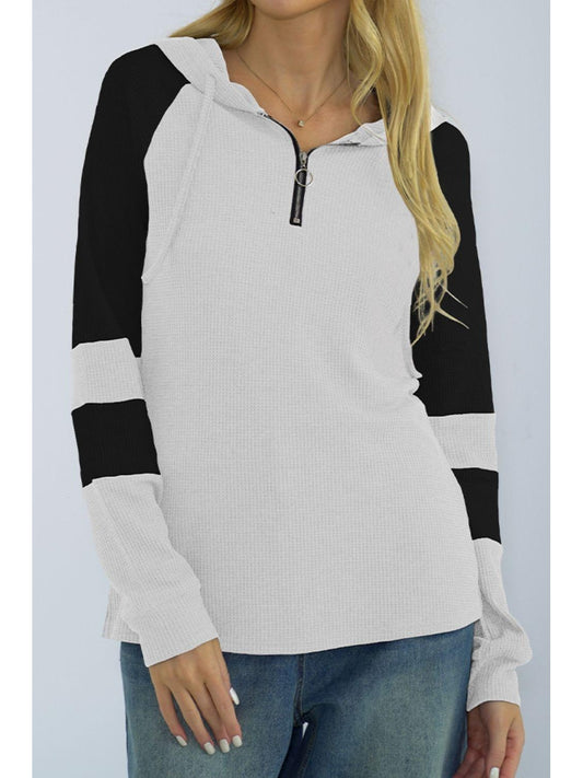 NicholesGifts Women Shiny Waffle-Knit Raglan Sleeve Zipper Front Hoodie NicholesGifts