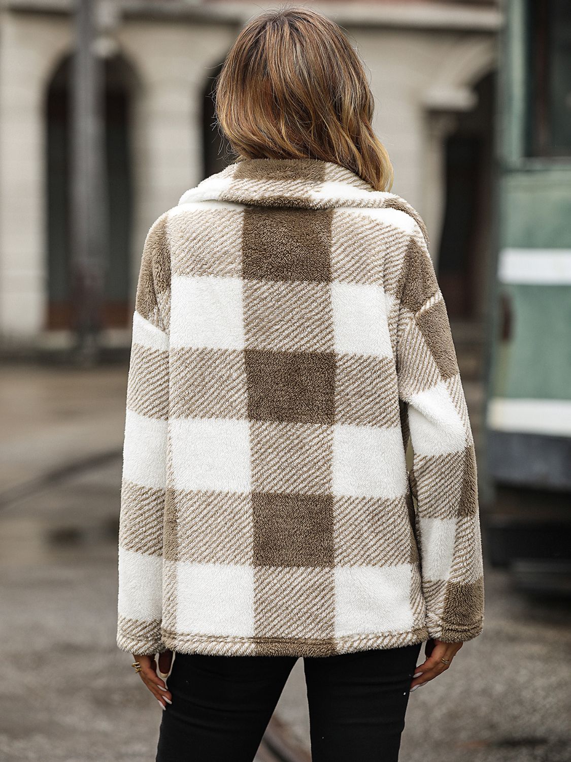 Plaid Collared Neck Button Down Jacket nicholesgifts