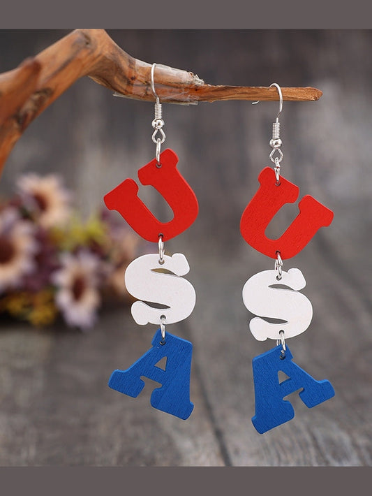 USA Wooden Letter Dangle Earrings