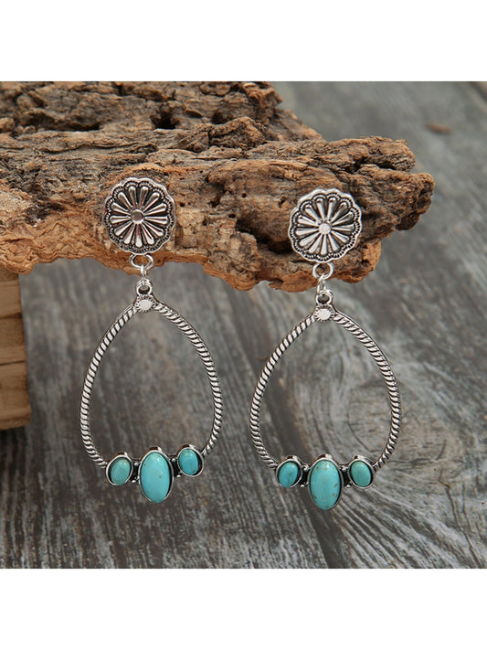 Women Artificial Turquoise Teardrop Earrings