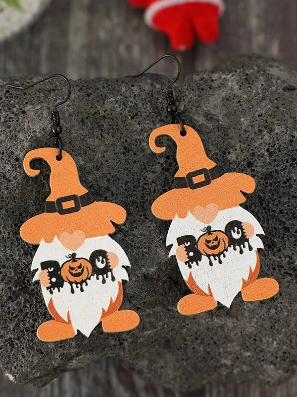 Wooden Dwarfs Pumpkin Dangle Earrings