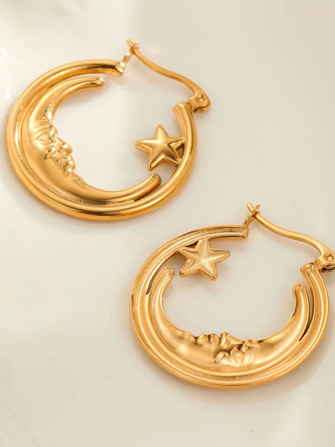 18K Gold-Plated Crescent Moon Star Hoop Earrings