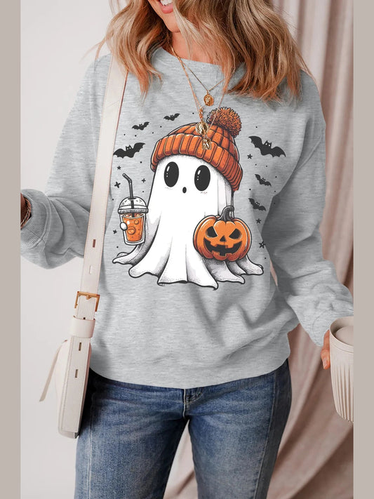 Ghost Round Neck Long Sleeve Sweatshirt Trendsi