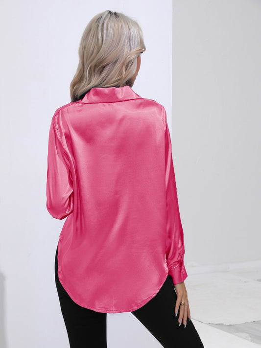 Collared Neck Buttoned Long Sleeve Shirt nicholesgifts