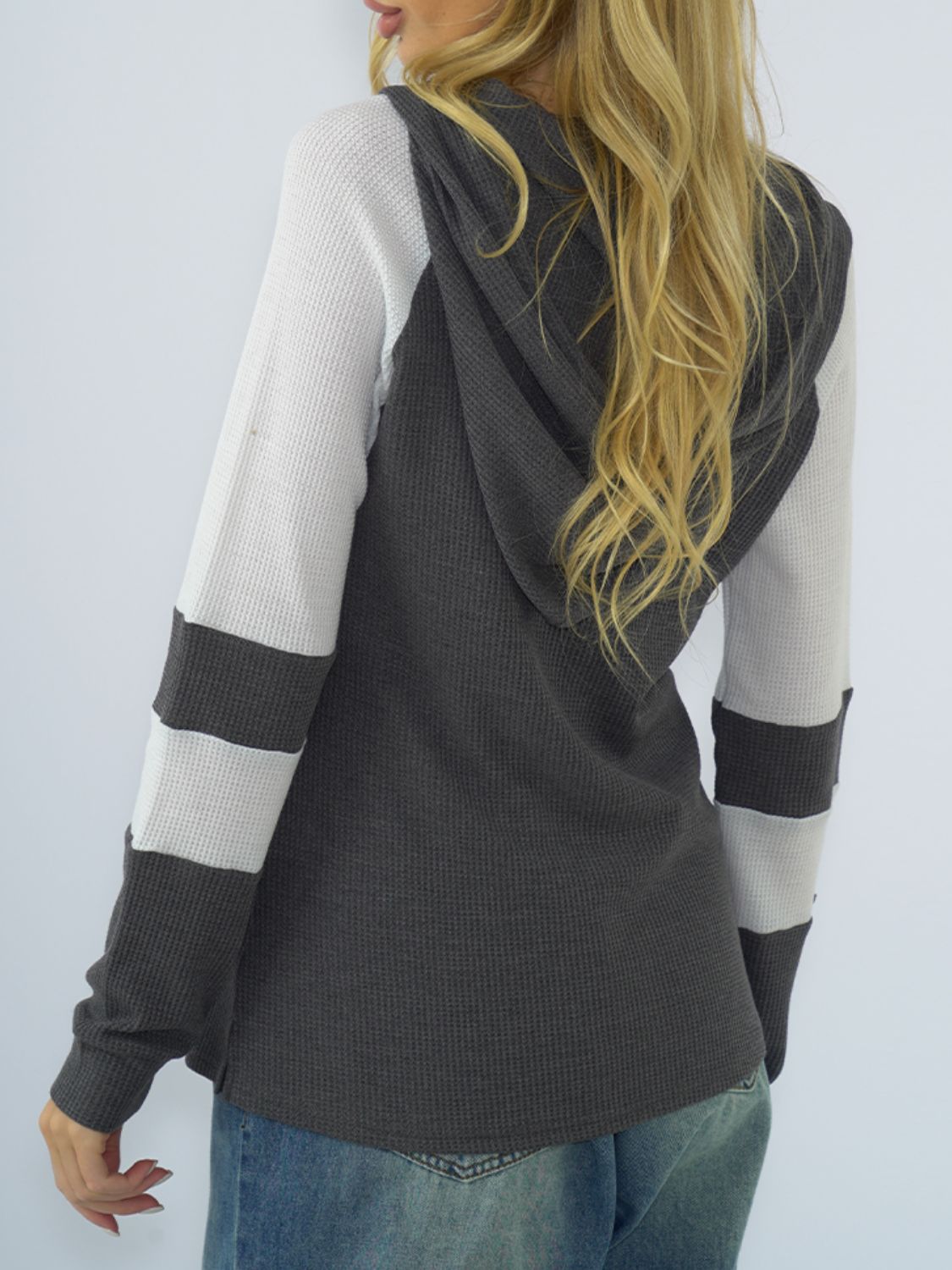 NicholesGifts Women Shiny Waffle-Knit Raglan Sleeve Zipper Front Hoodie NicholesGifts