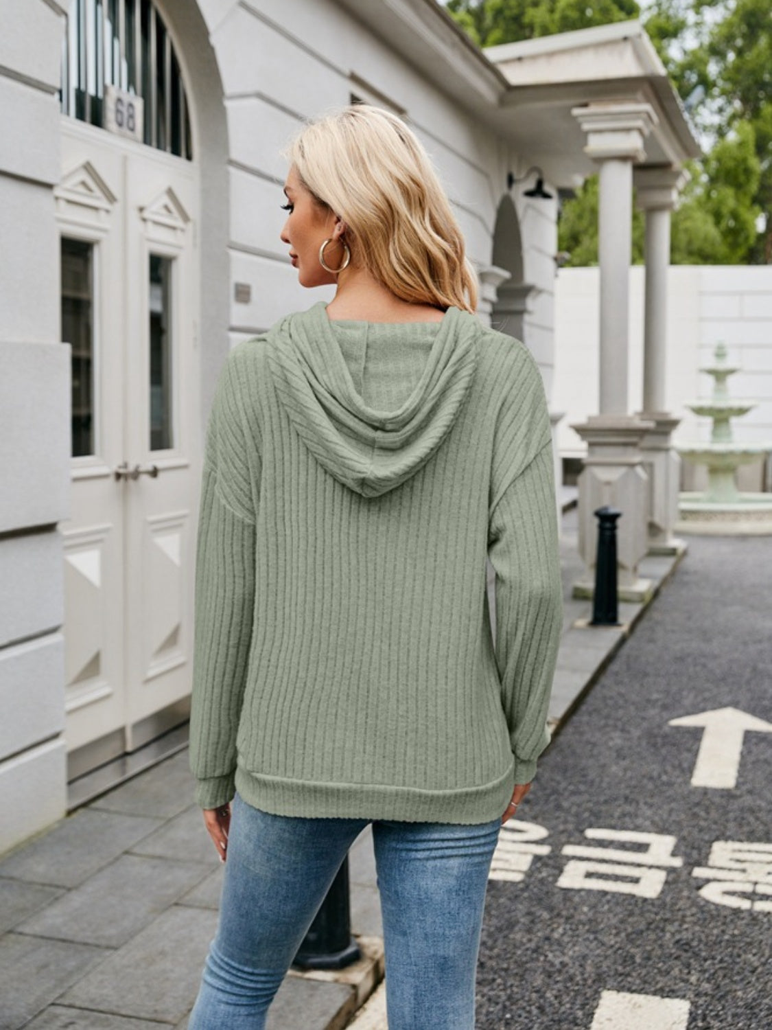 NicholesGifts Women Ribbed Drawstring Long Sleeve Hoodie NicholesGifts