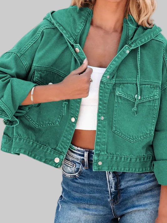 Hooded Dropped Shoulder Denim Jacket nicholesgifts