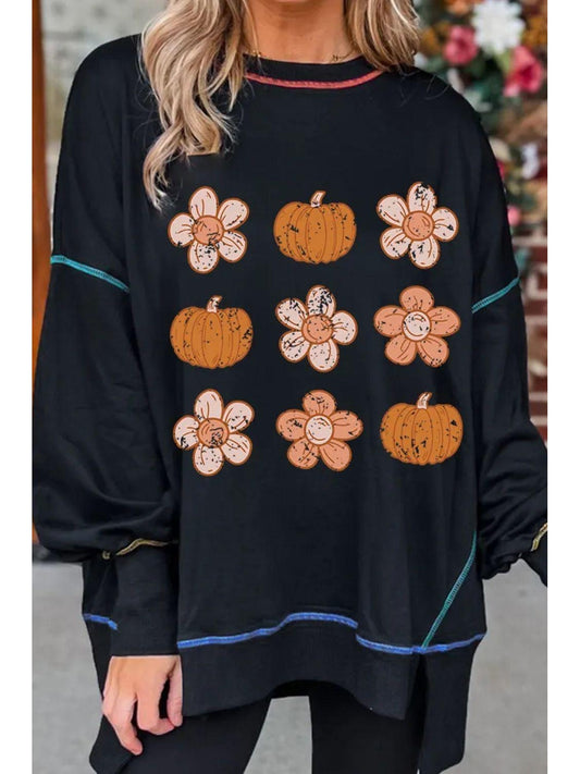 Pumpkin & Flower Graphic Long Sleeve Sweatshirt