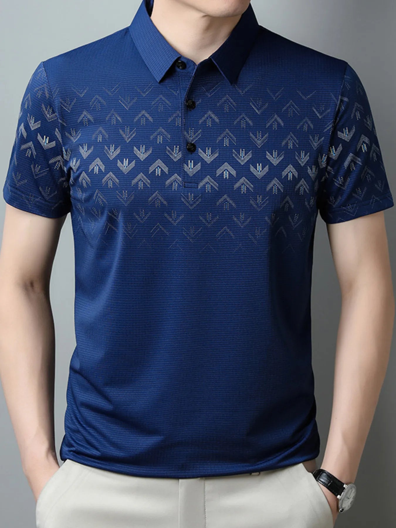 Men's Plus Size Gradient Pattern Business Casual Polo Shirt