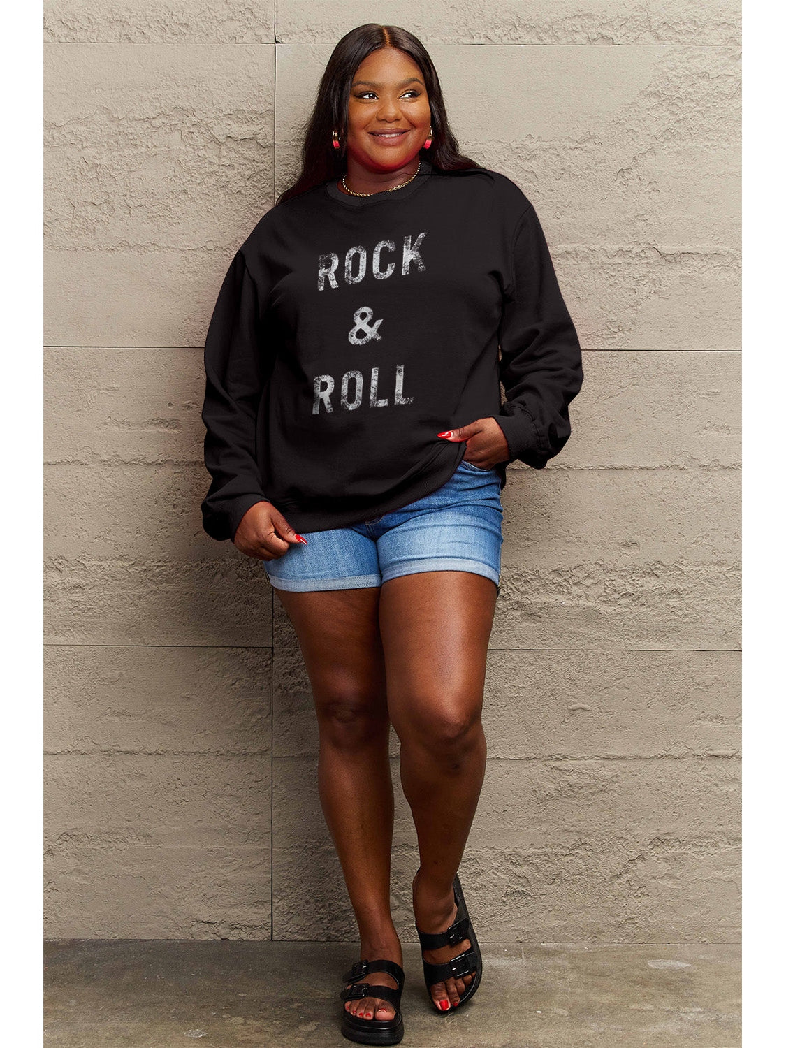 Simply Love Full Size ROCK & ROLL Round Neck Sweatshirt NicholesGifts