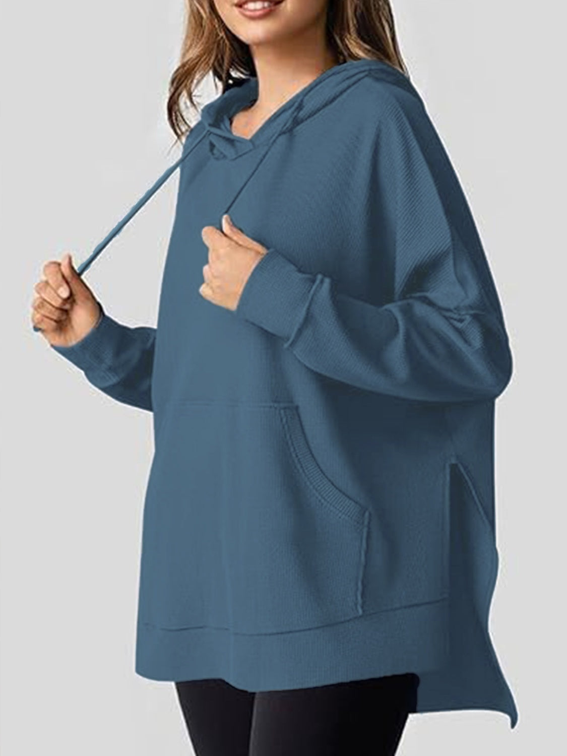 NicholesGifts Women Drawstring Slit Long Sleeve Hoodie NicholesGifts