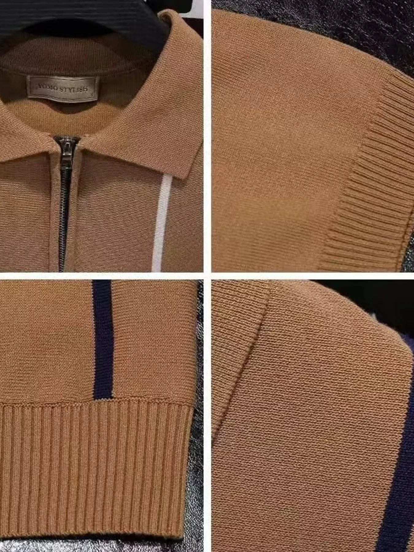 Men's Full Size Striped Zip Collar Short Sleeve Knit Polo Shirt Plus Size NicholesGifts