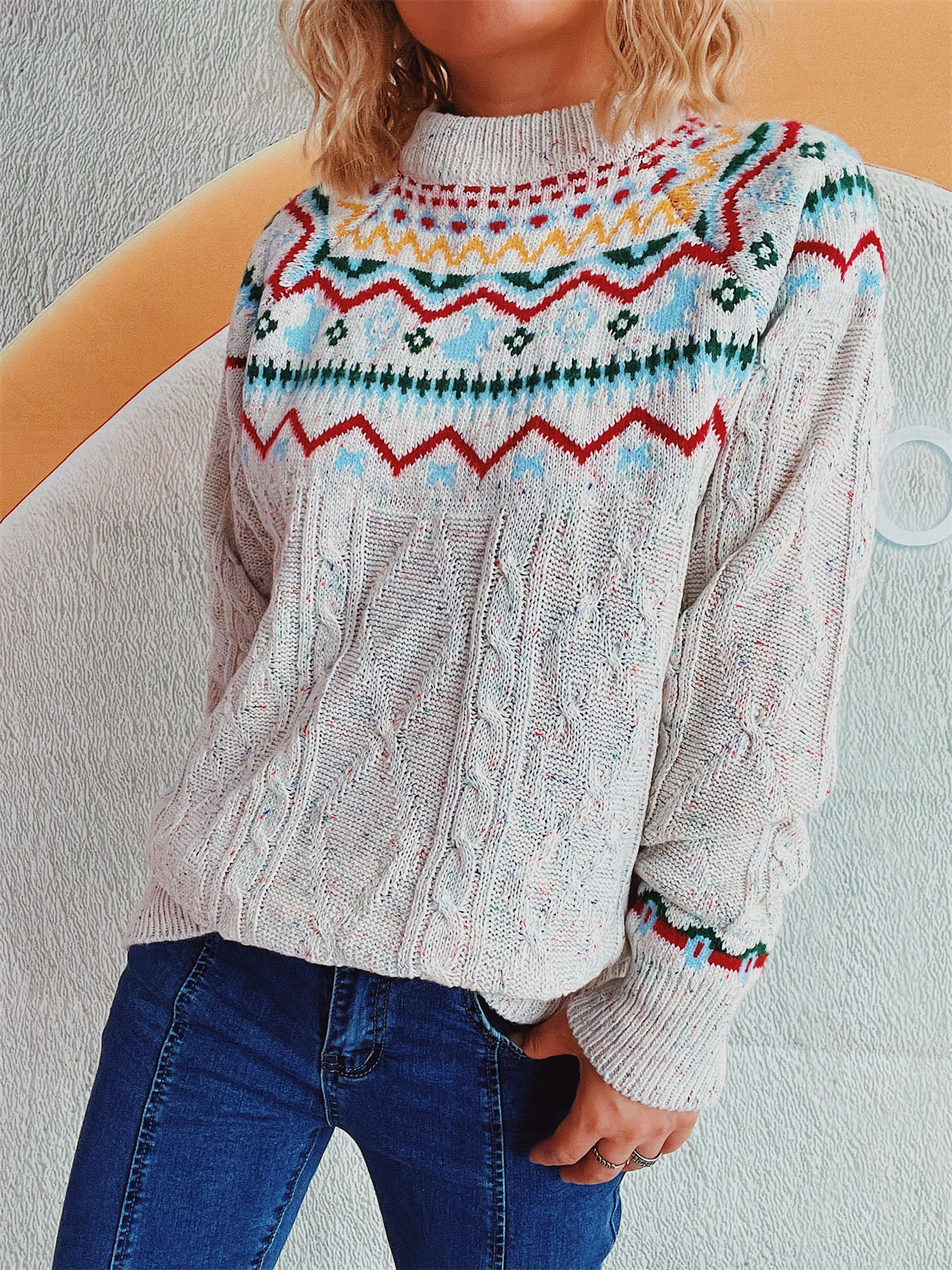 NicholesGifts Women Cable-Knit Mock Neck Long Sleeve Sweater NicholesGifts