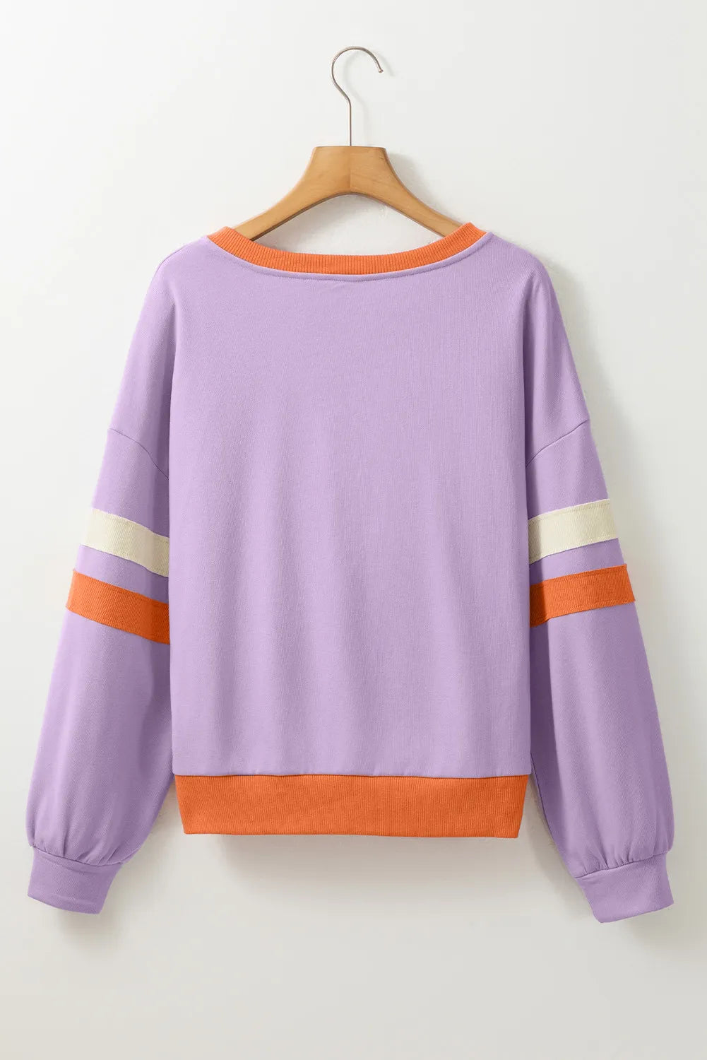 Women Contrast V-Neck Long Sleeve Lavender Colored Thanksgiving Sweatshirt NicholesGifts