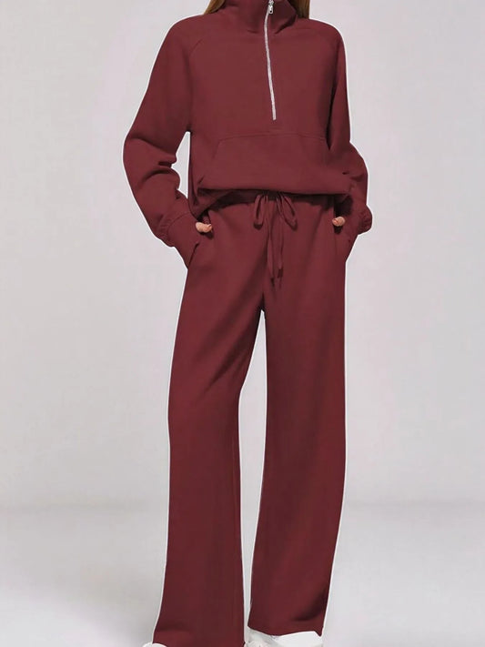 Women Half Zip Long Sleeve Top and Pants Set nicholesgifts