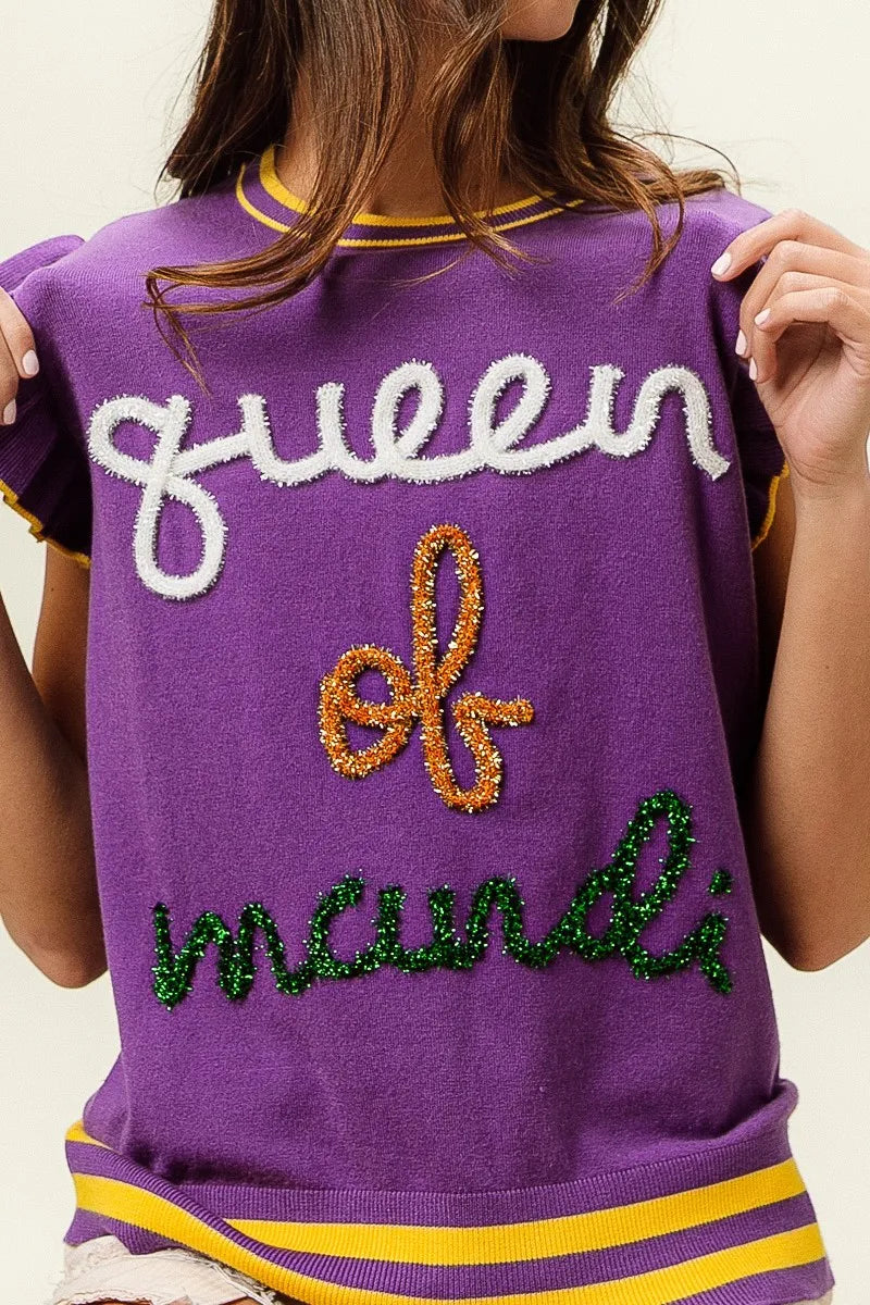 BiBi Queen Of Mardi Ruffled Armhole Sleeveless Knit Top