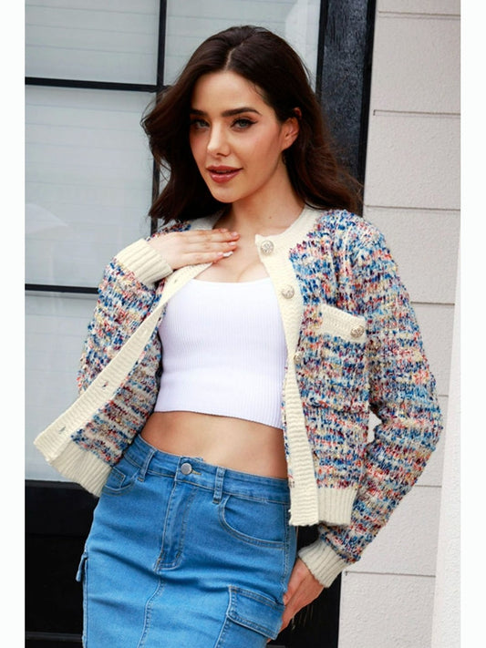 Women Heathered Button Up Long Sleeve Cardigan NicholesGifts