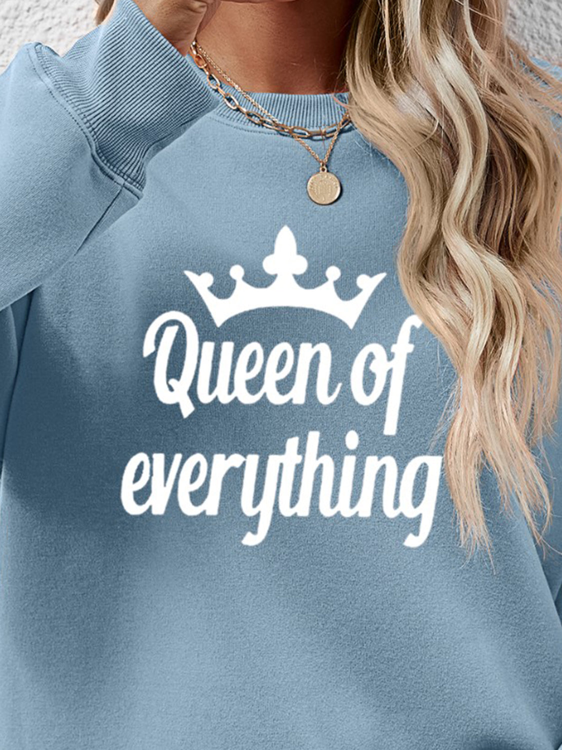 NicholesGifts Women Queen Of Everything Round Neck Sweatshirt NicholesGifts