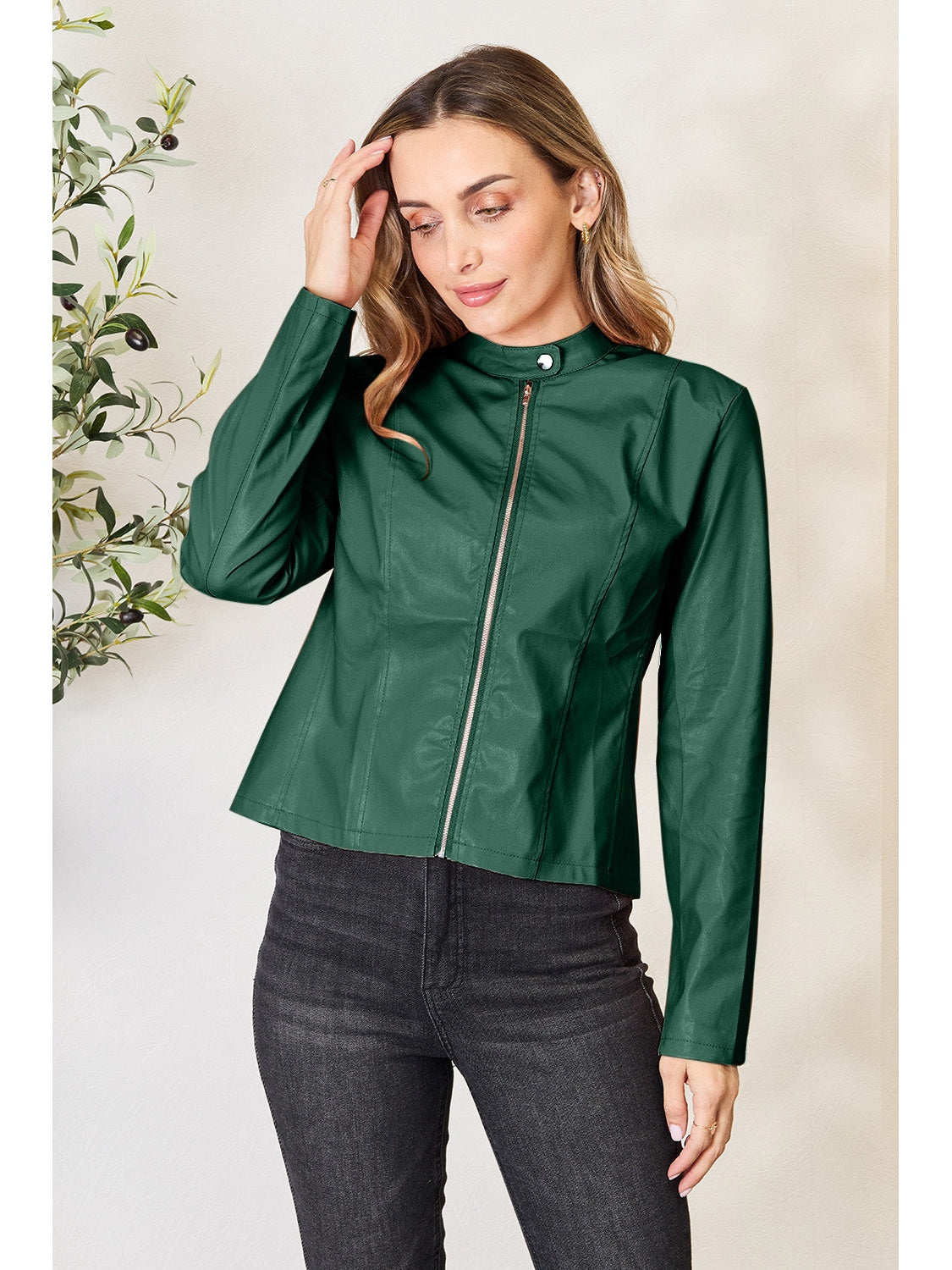 NicholesGifts Women Mock Neck Zip Up Jacket NicholesGifts