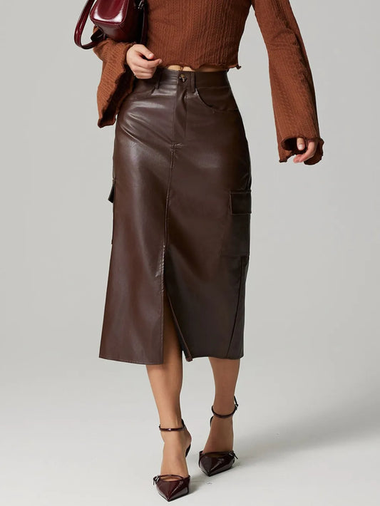Slit Midi Skirt with Pockets nicholesgifts
