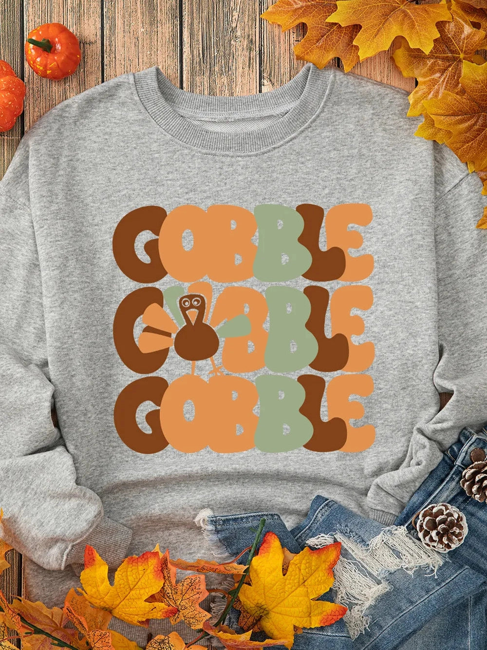 Letter Graphic Round Neck Long Sleeve Sweatshirt