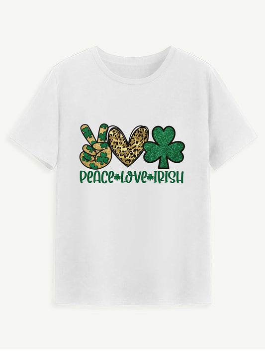 PEACE LOVE IRISH Round Neck Short Sleeve T-Shirt NicholesGifts