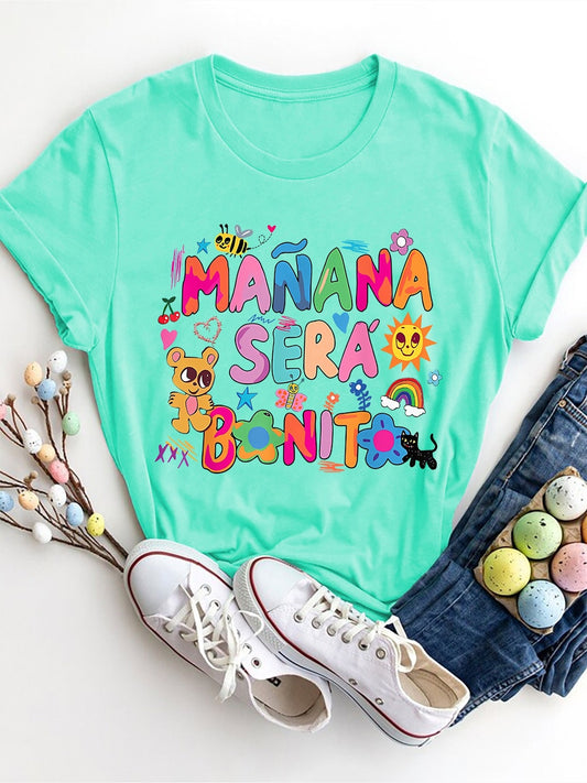 Women Letter Graphic Round Neck Short Sleeve T-Shirt NicholesGifts