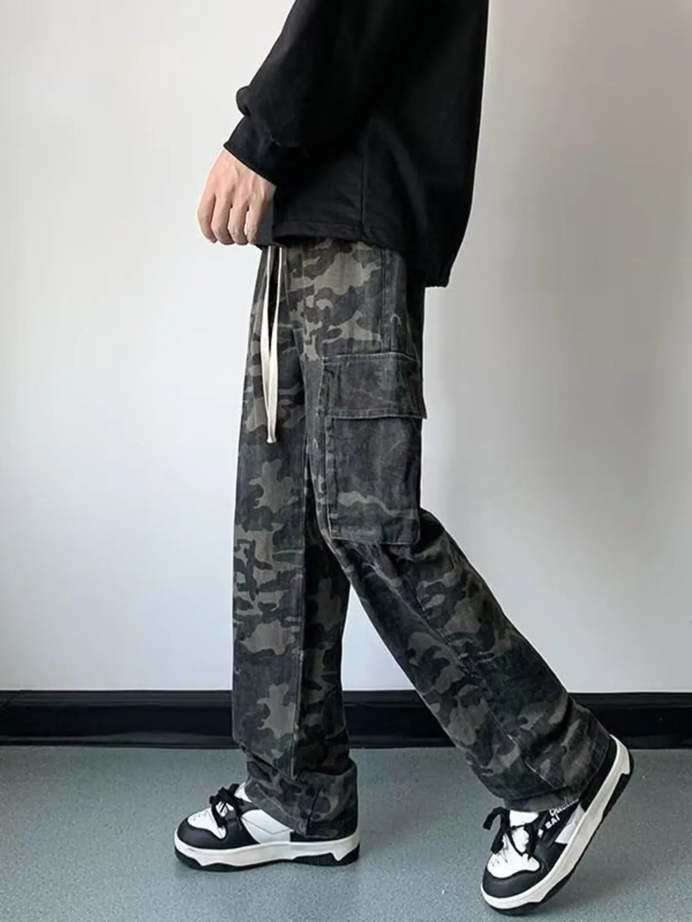 Men's Full Size Camouflage Wide Leg Cargo Jeans Plus Size