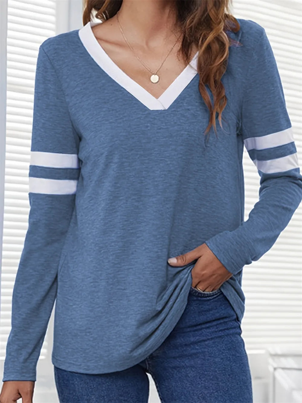 Heathered V-Neck Long Sleeve T-Shirt NicholesGifts