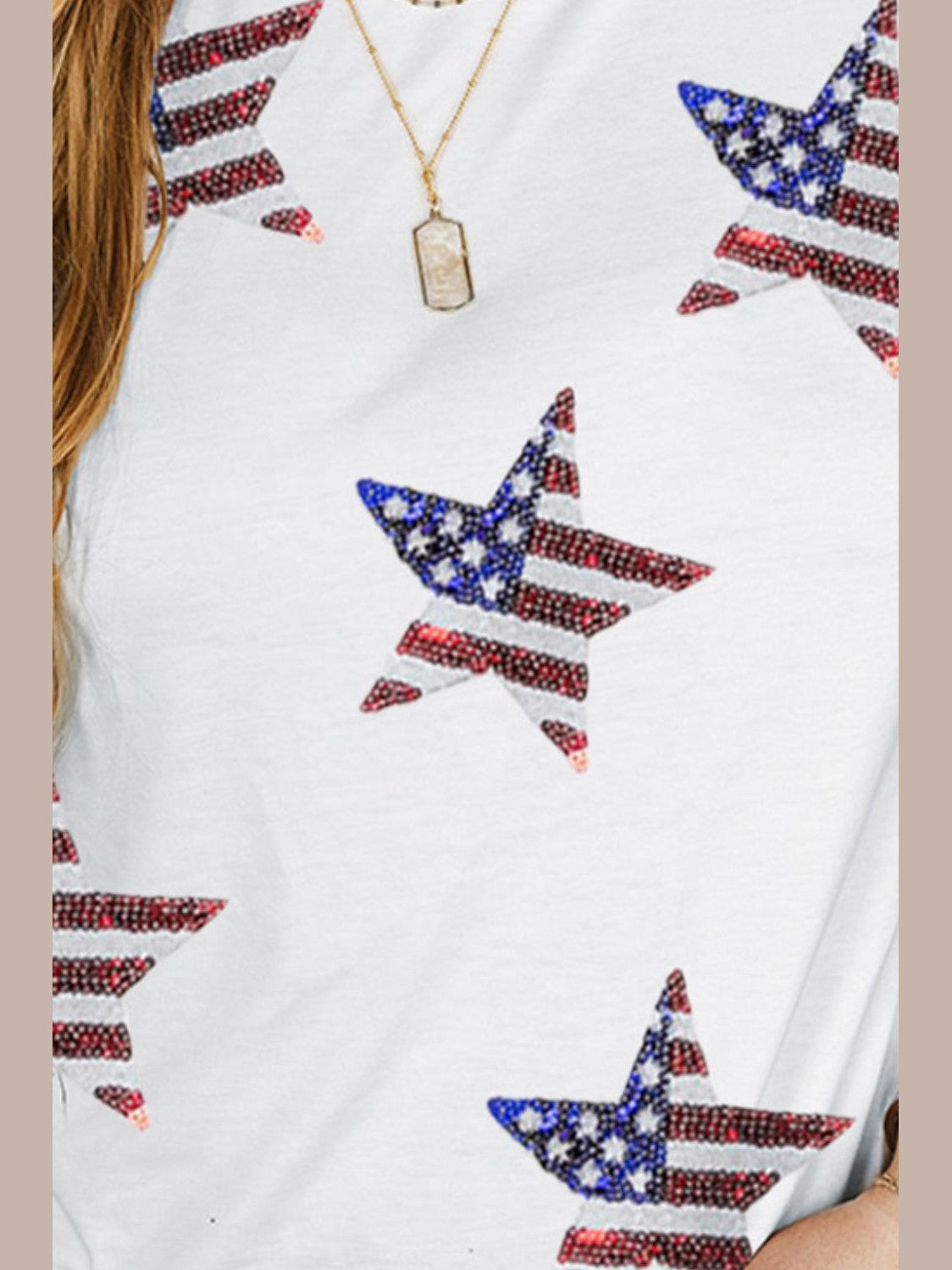 Plus Size Sequin Star Round Neck Short Sleeve T-Shirt