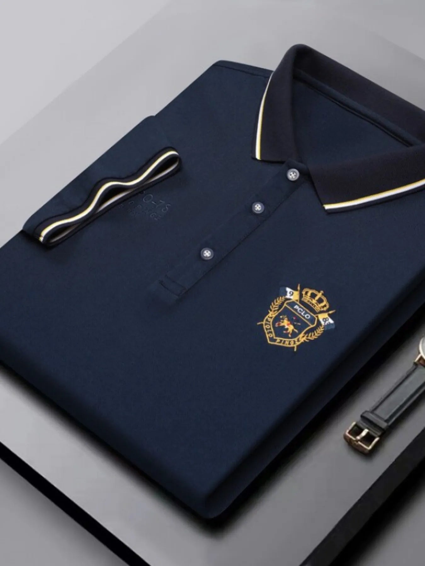 Men's Plus Size Embroidered Detail Short Sleeve Polo