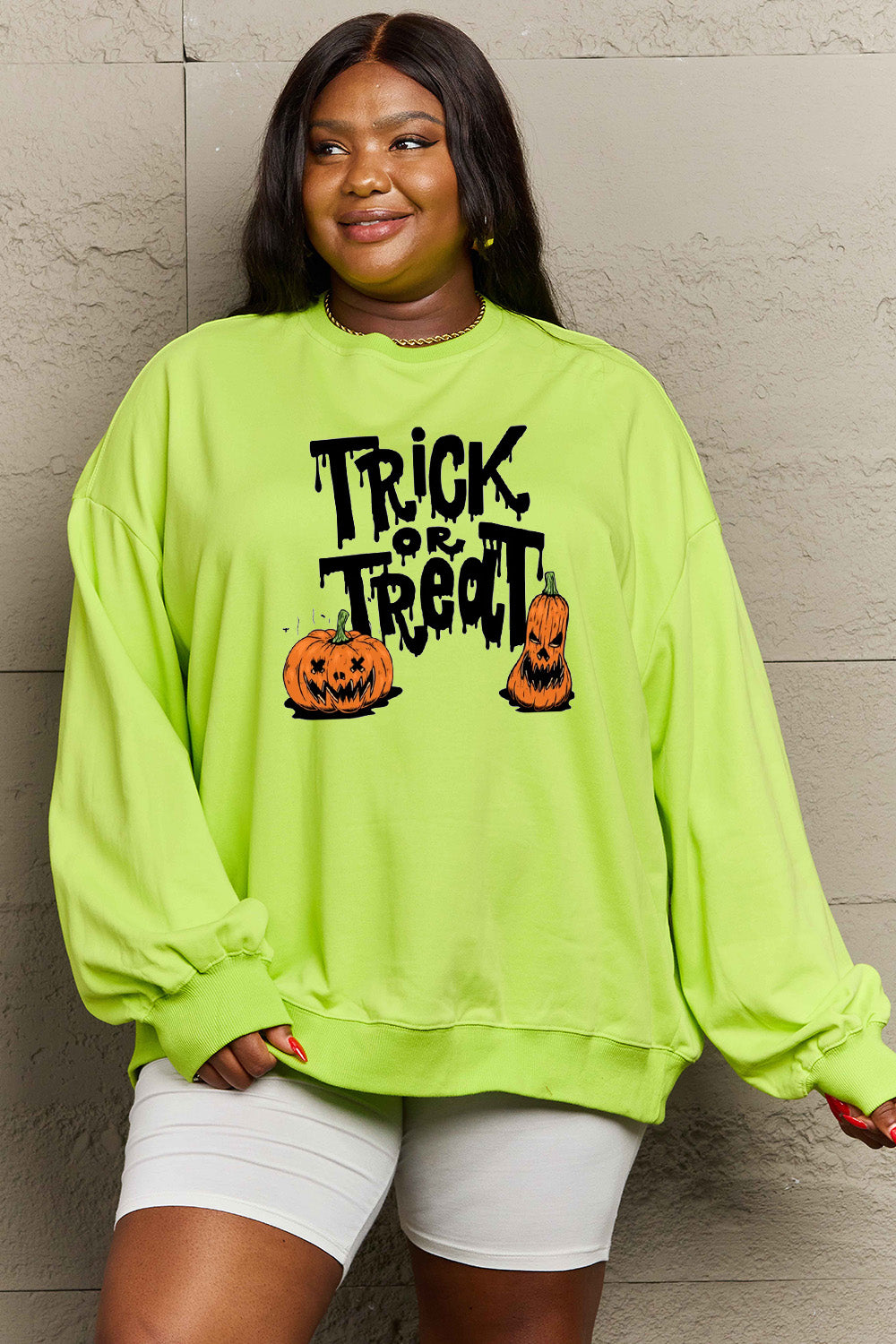 Women Simply Love Full Size Trick Or Treat Graphic Halloween Sweatshirt NicholesGifts