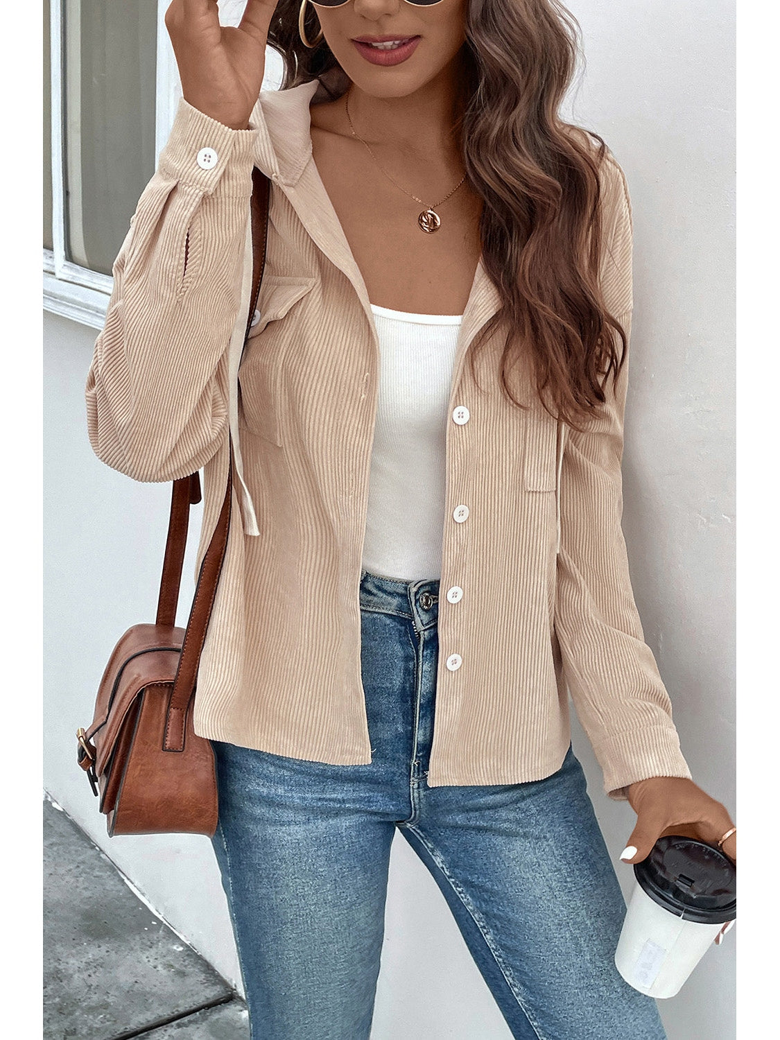 Perfee Ribbed Button Up Drawstring Hooded Jacket NicholesGifts