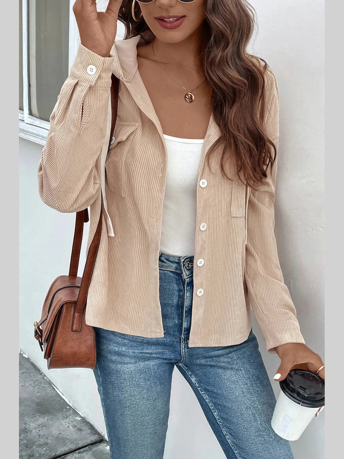 Perfee Ribbed Button Up Drawstring Hooded Jacket nicholesgifts