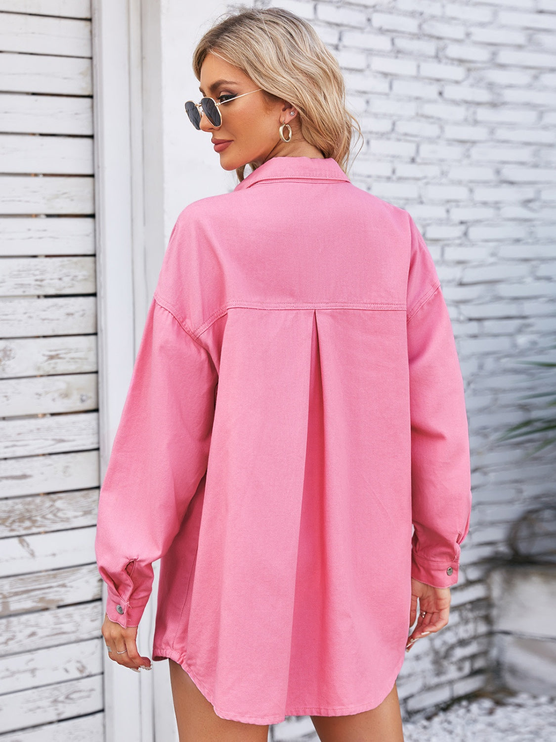 Pocketed Snap Down Dropped Shoulder Denim Shacket NicholesGifts
