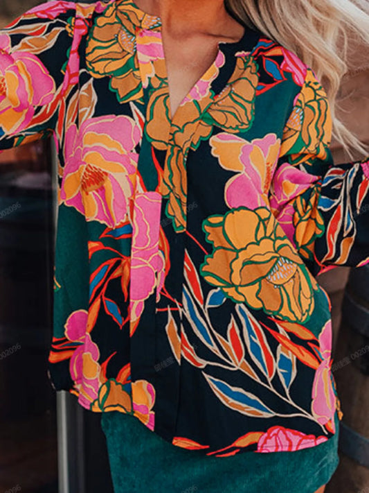 Floral Print Smocked Cuffs Puff Sleeve Blouse NicholesGifts