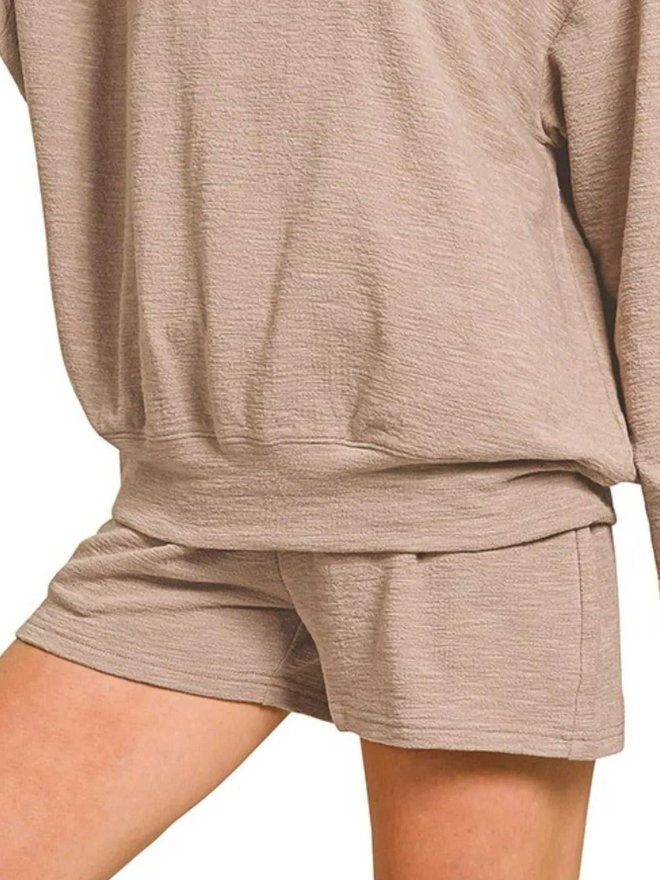 Zenana Slub Long Sleeve Top and Shorts Set Trendsi