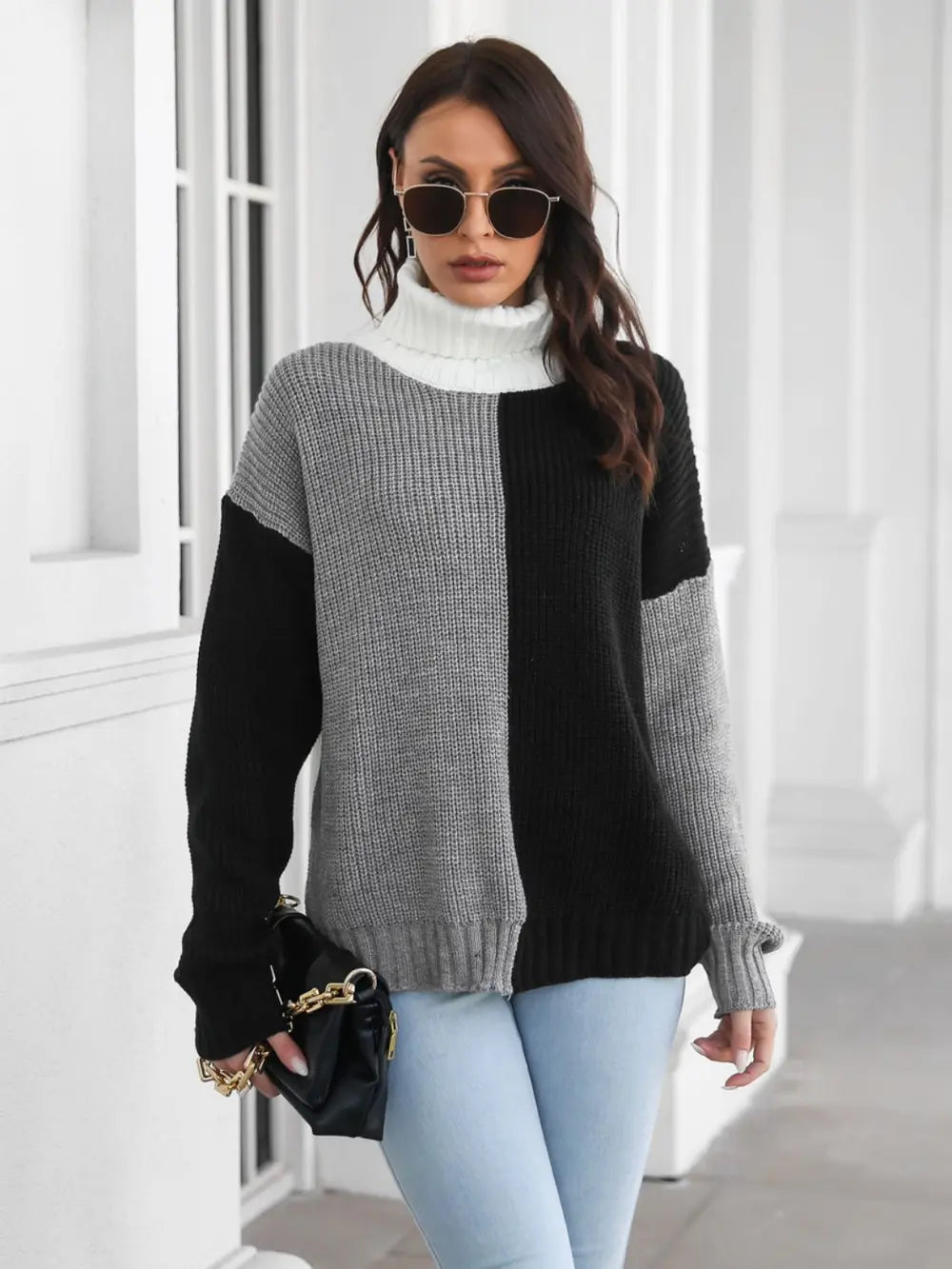 Contrast Turtleneck Long Sleeve Pullover Sweater nicholesgifts