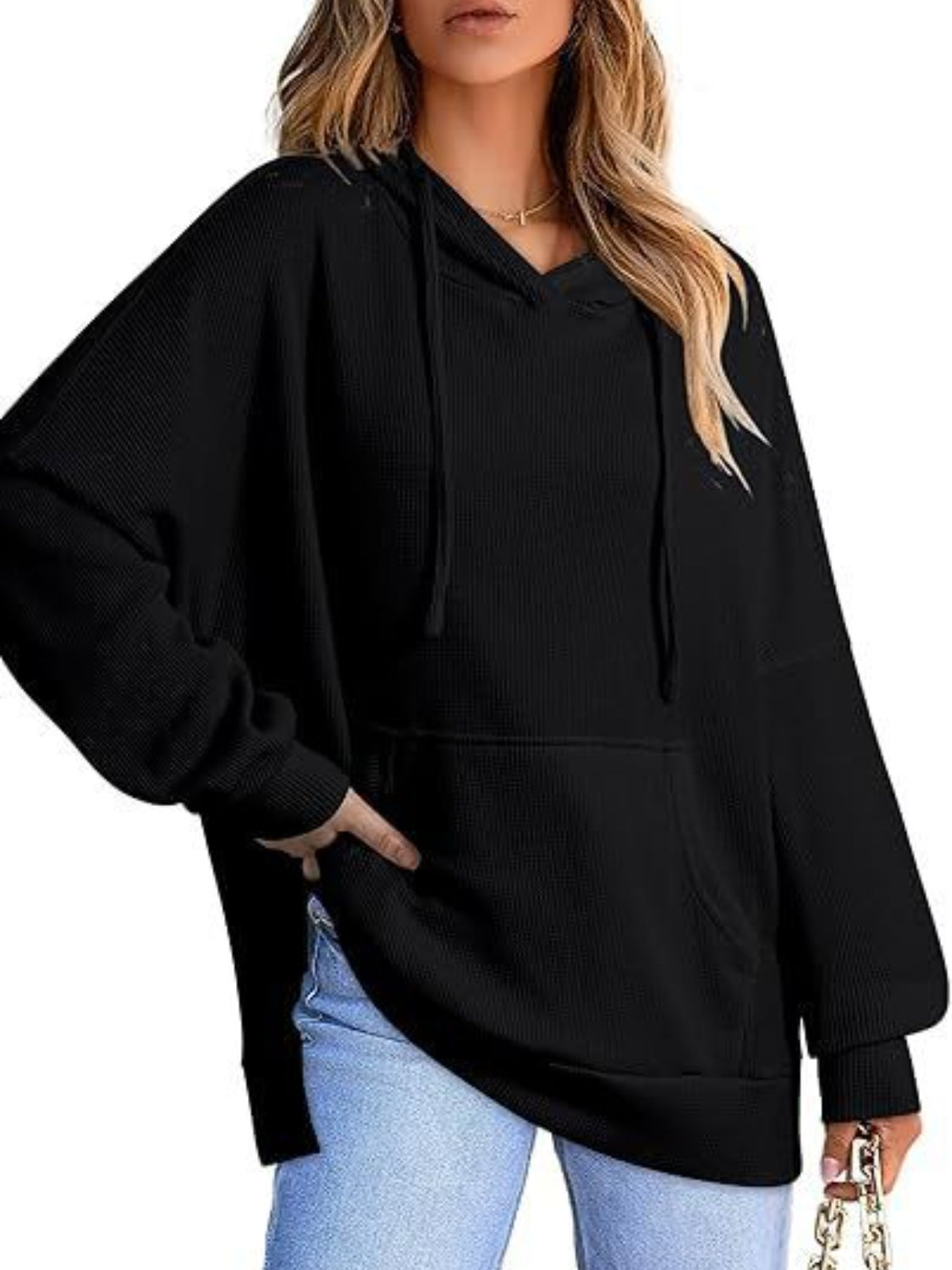 NicholesGifts Women Drawstring Slit Long Sleeve Hoodie NicholesGifts