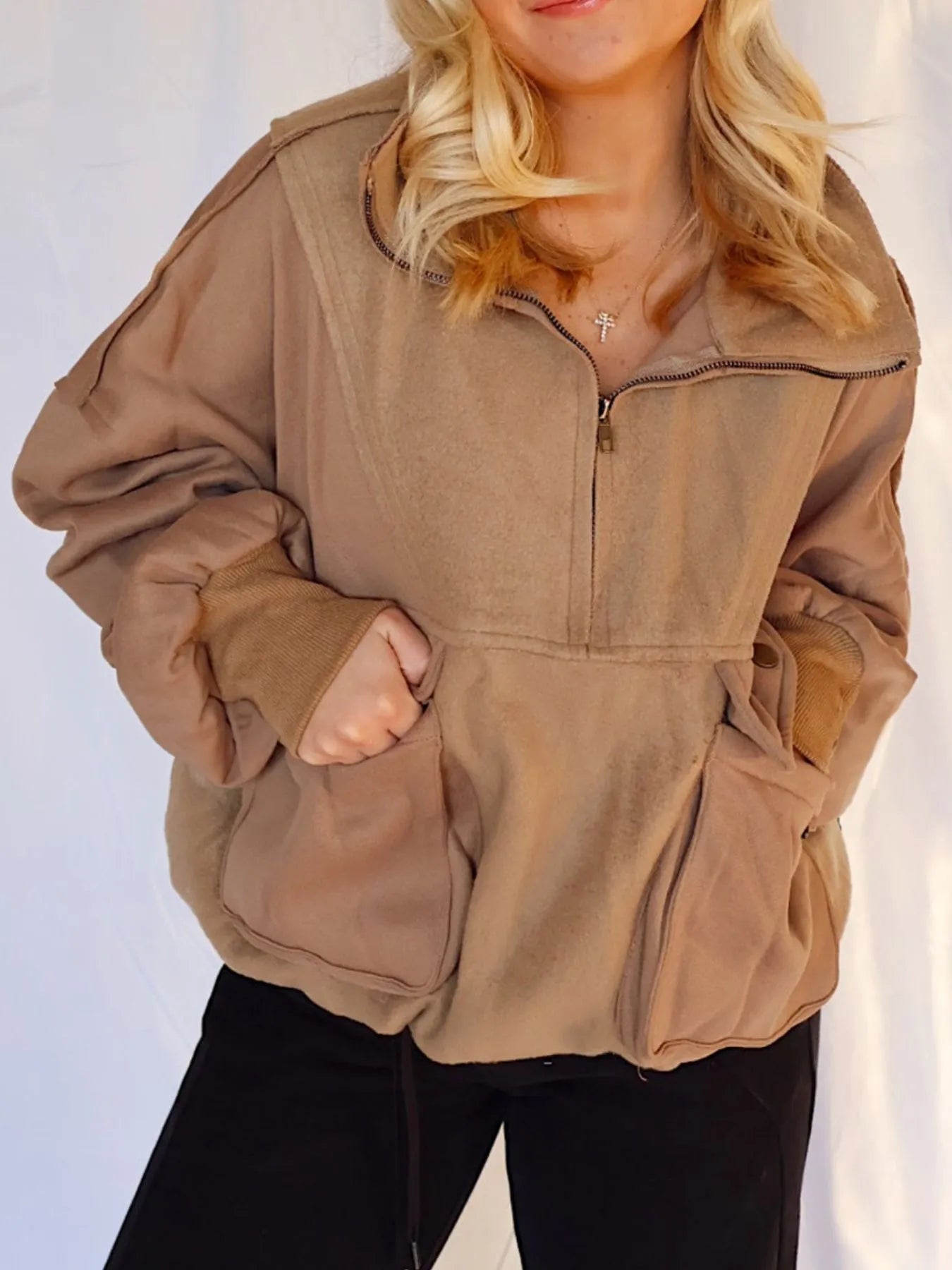 Half Zip Dropped Shoulder Sweatshirt