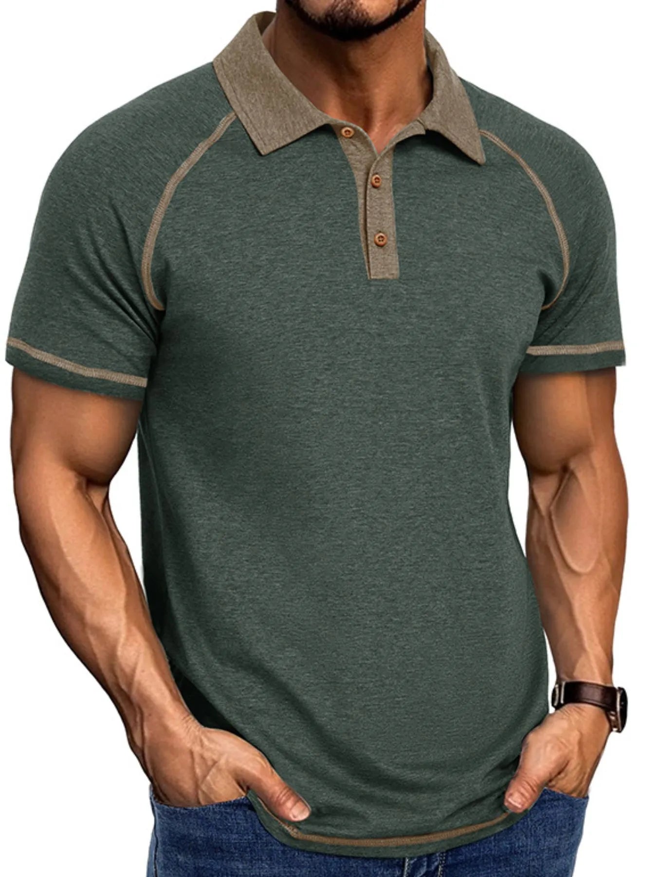 Men's Full Size Contrast Collar Short Sleeve Polo Shirt Plus Size