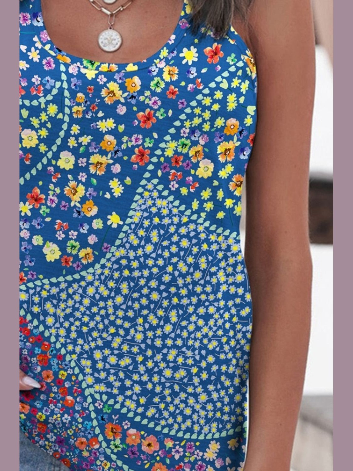 Printed Scoop Neck Wide Strap Tank