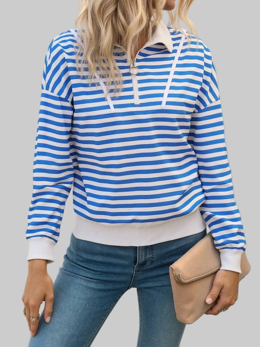 Striped Quarter Zip Long Sleeve Hoodie nicholesgifts