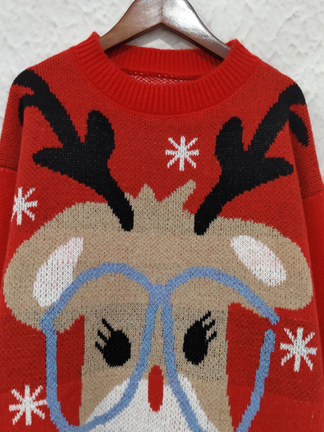 Reindeer Round Neck Dropped Shoulder Sweater NicholesGifts