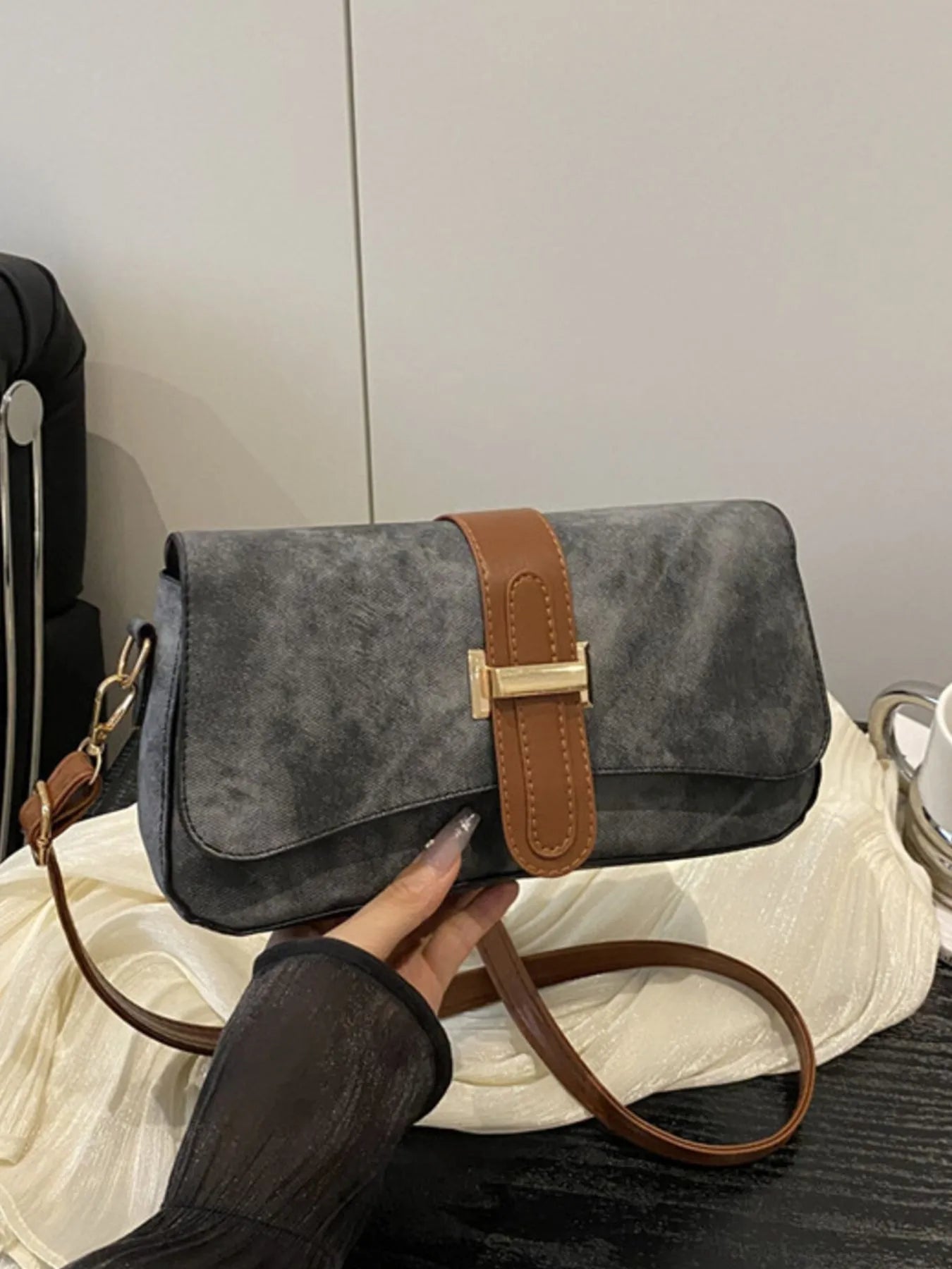 Leather Buckle Strap Crossbody Bag Trendsi