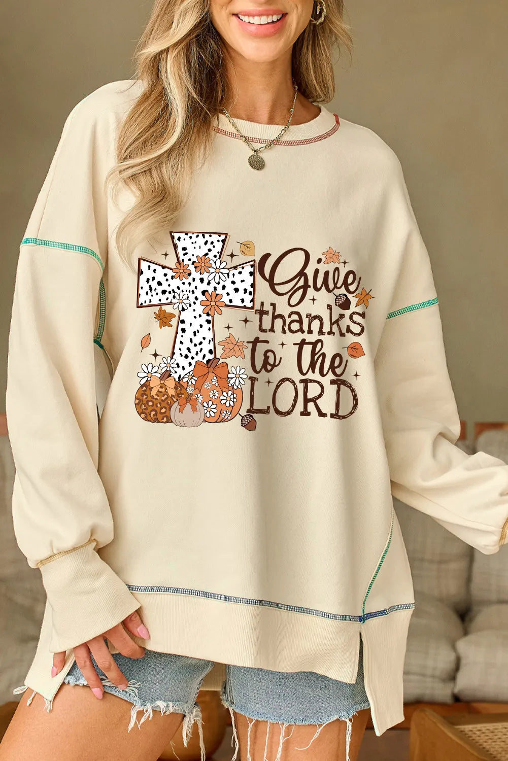 Women High-Low Contrast Stitching Round Neck Sweatshirt NicholesGifts