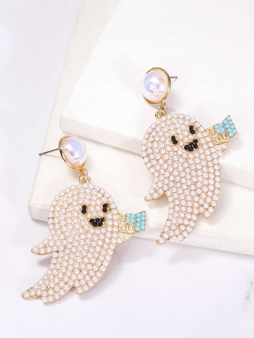 Ghost Shape Synthetic Pearl Dangle Earrings