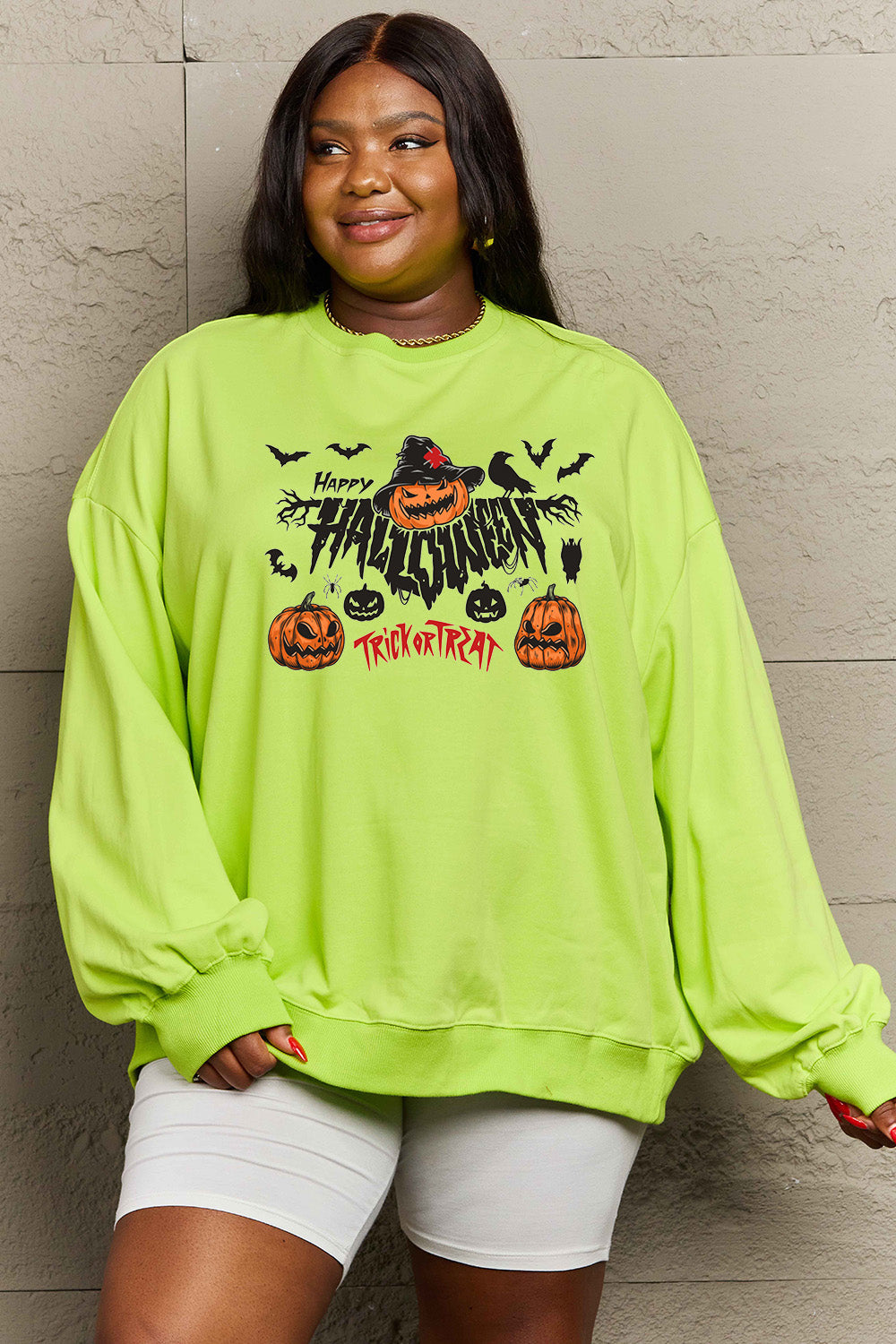 Women Simply Love Full Size Happy Halloween Trick or Treat Graphic Sweatshirt NicholesGifts
