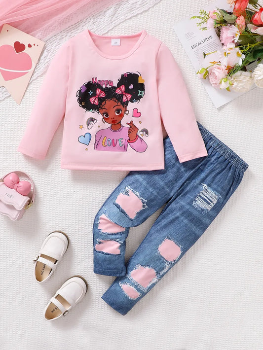 Children's Cartoon Graphic Top and Pants Set NicholesGifts