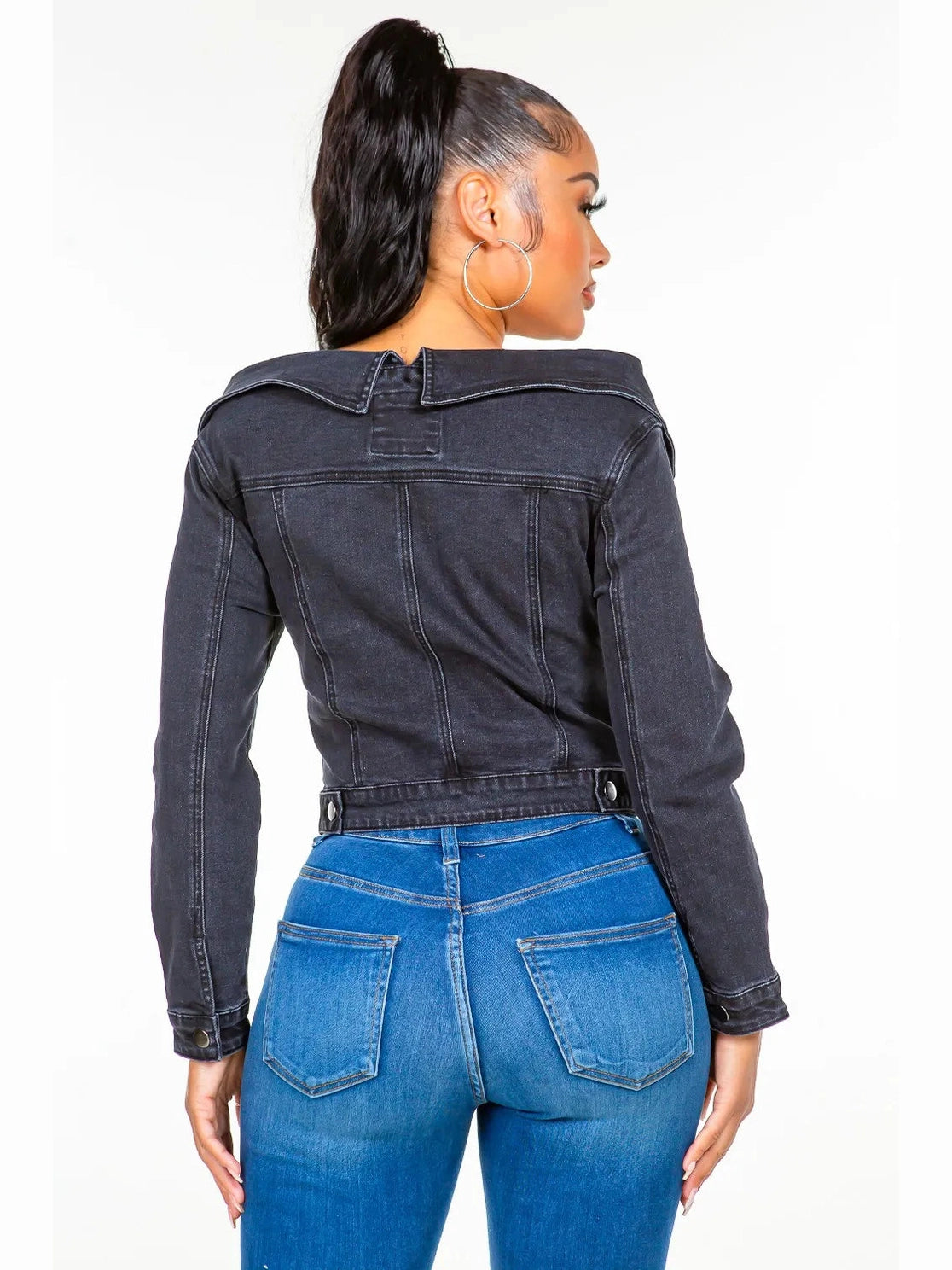 American Bazi Off Shoulder Lace Up Denim Jacket